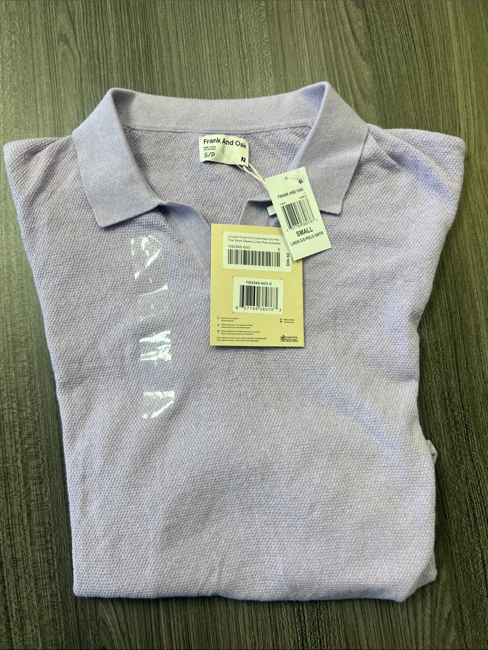 Frank And Oak Plum Purple Linen Short Sleeve Polo Sweater - Size S - NWT